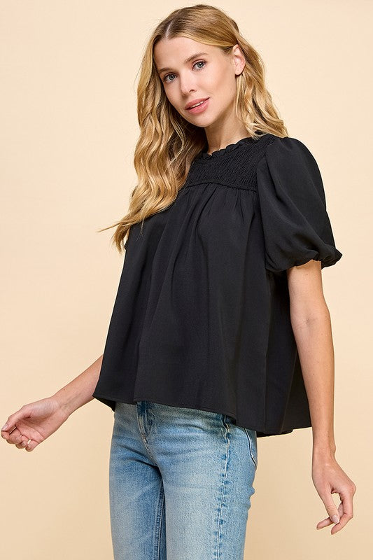 Smocked Puff Sleeve Top