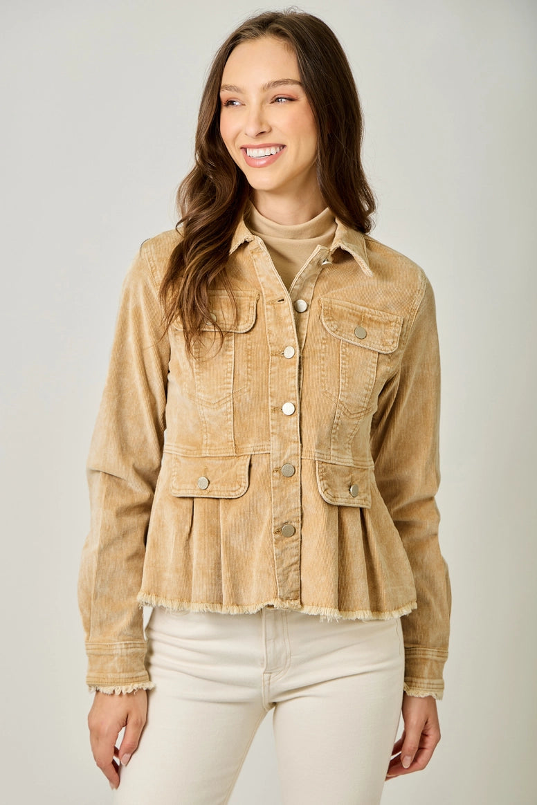 Washed Corduroy Peplum Jacket