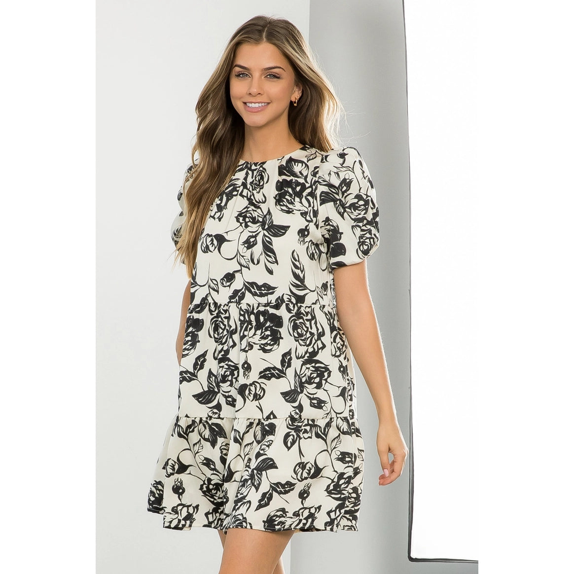 Rose Print Tiered Dress
