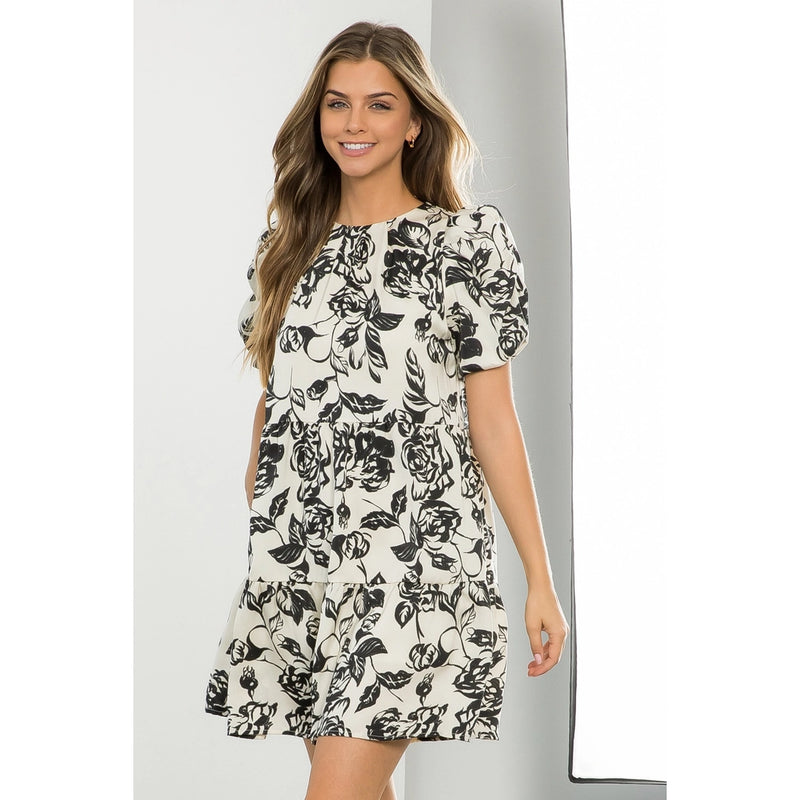Rose Print Tiered Dress