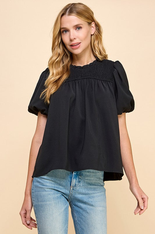 Smocked Puff Sleeve Top