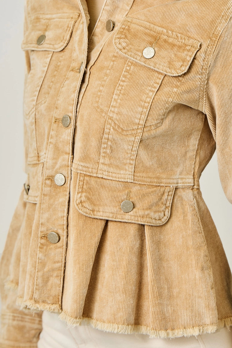 Washed Corduroy Peplum Jacket