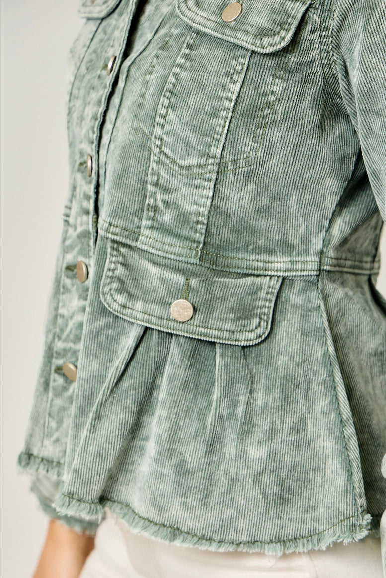 Washed Corduroy Peplum Jacket