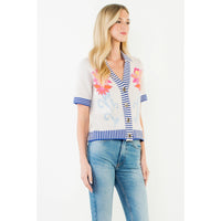 Floral Striped Trim Top