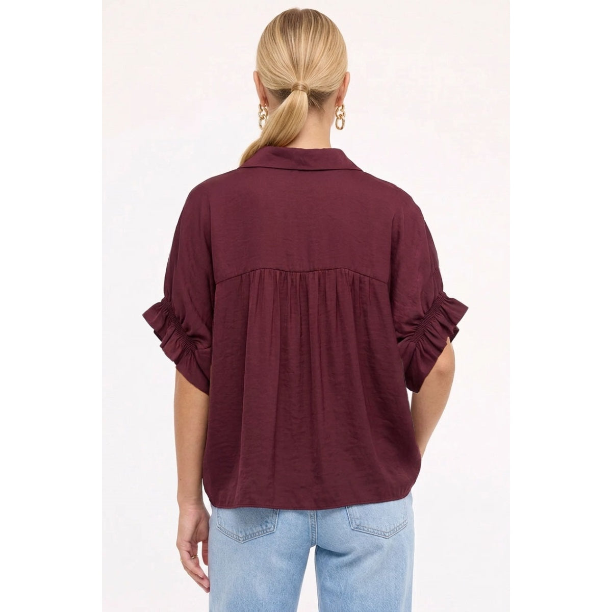 Ruffle Sleeve Button-Up Blouse