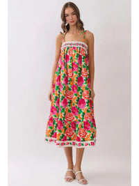 Floral Tie-Strap Midi Dress