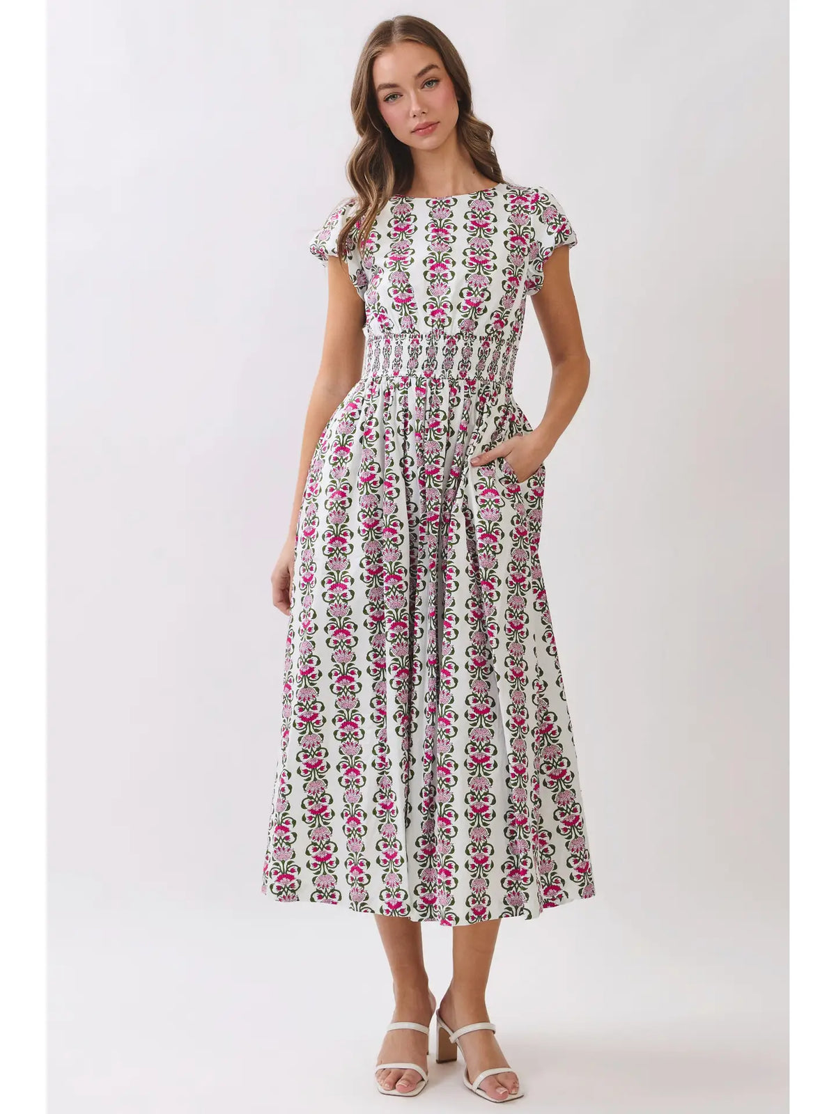Floral Smocked Waist Midi Dress