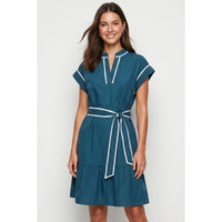 Short Sleeve Contrast Piping Mini Dress