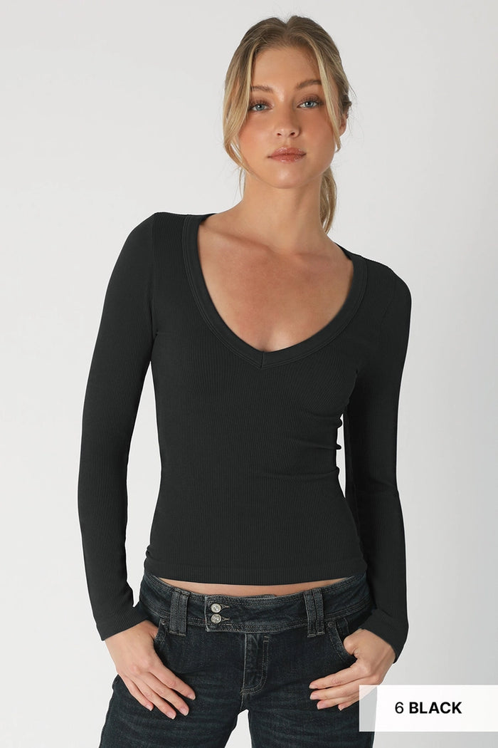 Deep V Long Sleeve Top