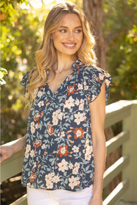 Pleated Sleeve Floral Top