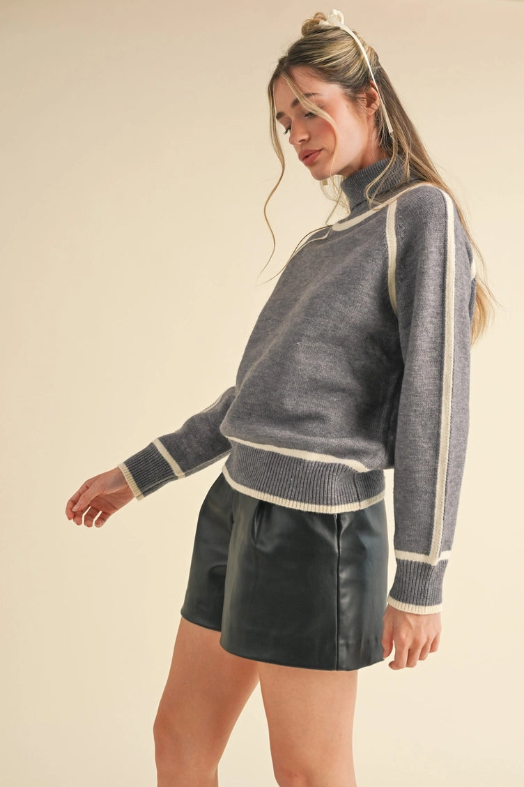 Contrast Trim Turtleneck Sweater
