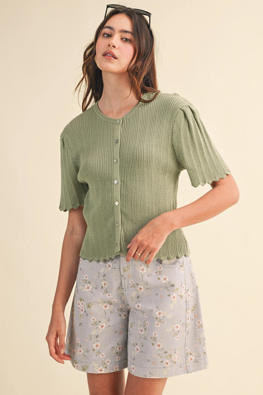 Scalloped Pointelle Cardigan