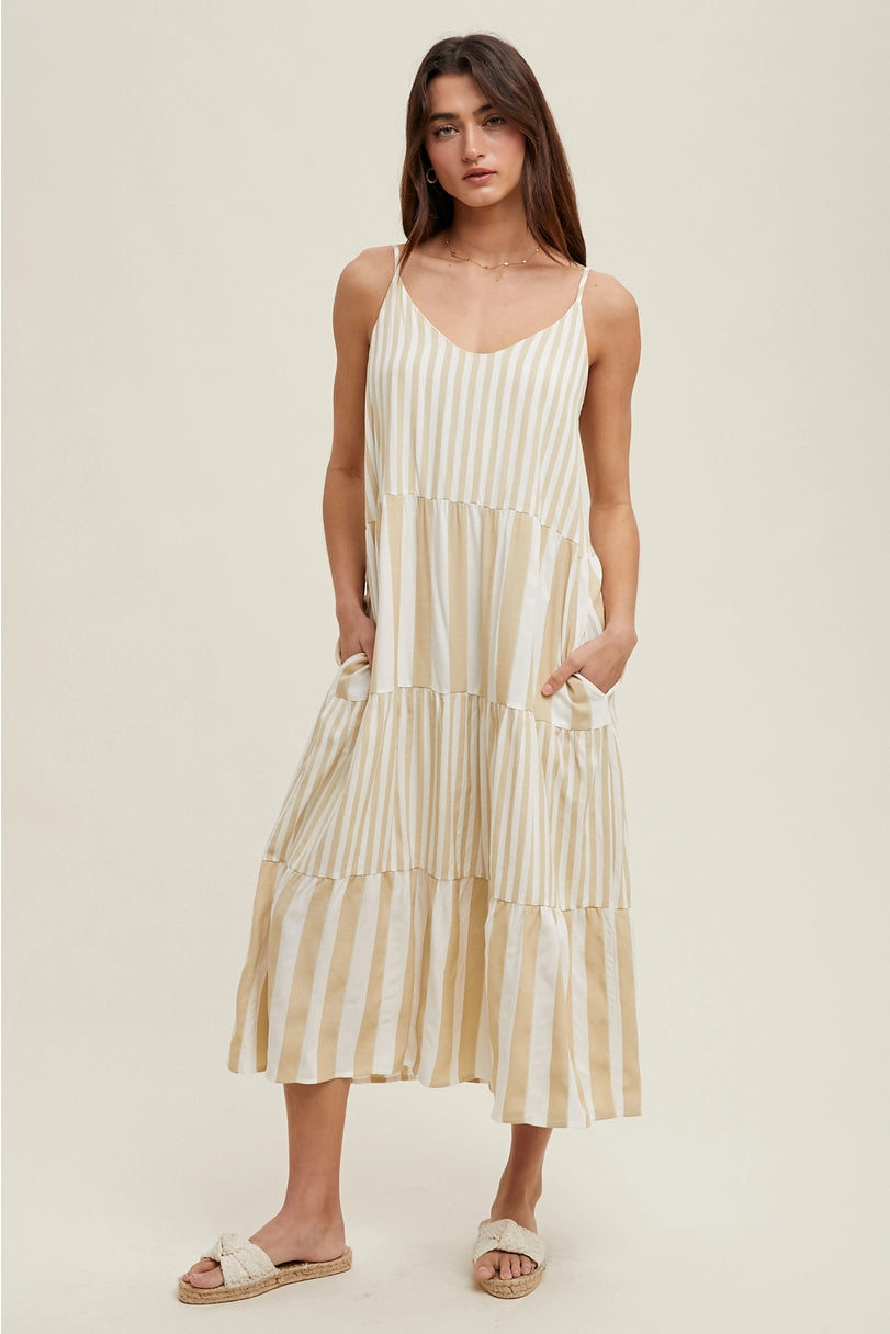 Striped Tiered Midi Dress