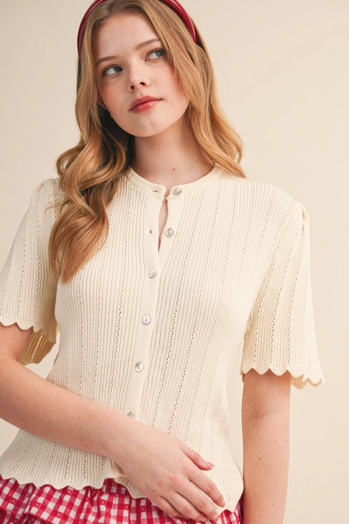 Scalloped Pointelle Cardigan