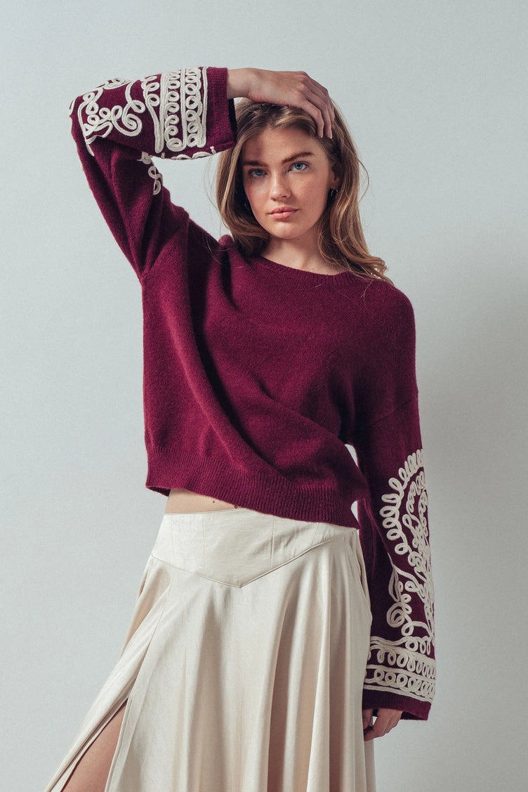 Embroidered Sleeve Sweater