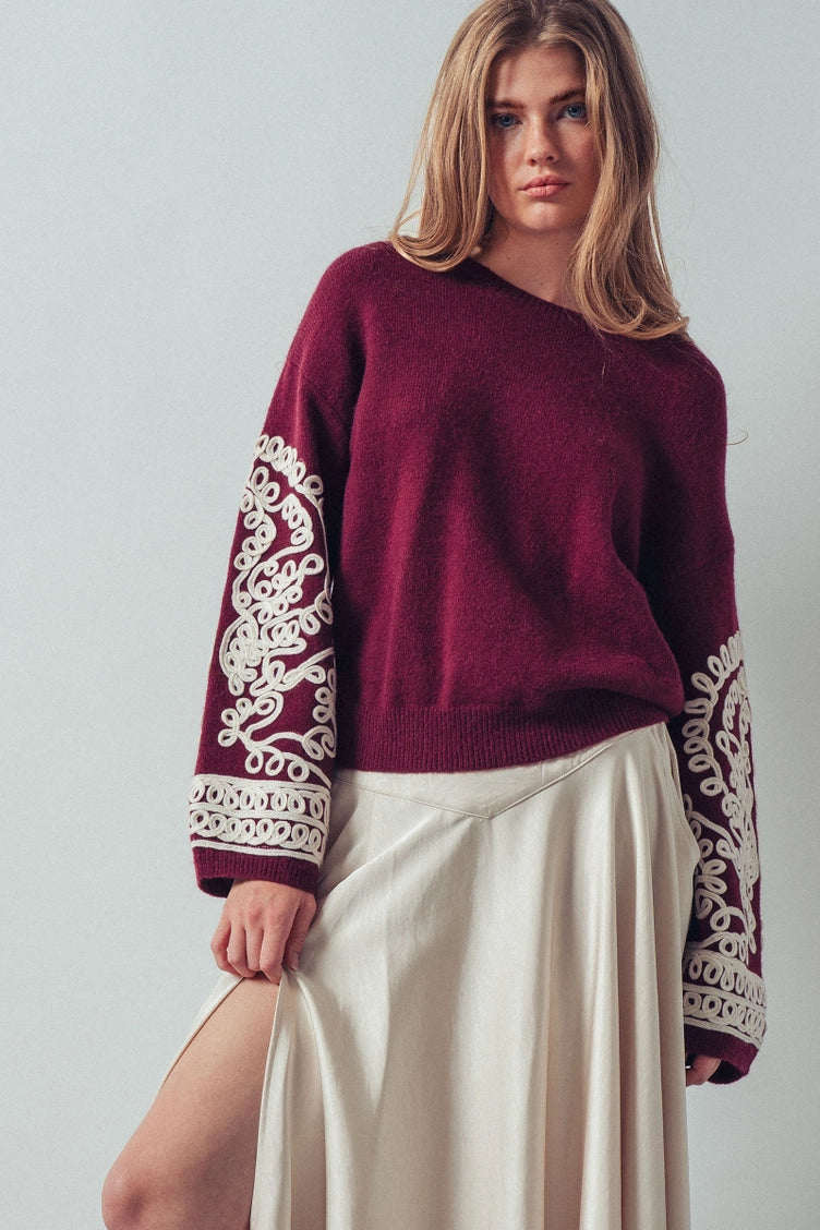 Embroidered Sleeve Sweater