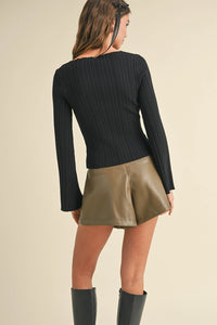 Ribbed Bell Sleeve Top
