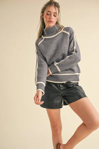 Contrast Trim Turtleneck Sweater