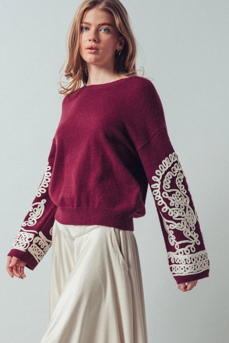 Embroidered Sleeve Sweater