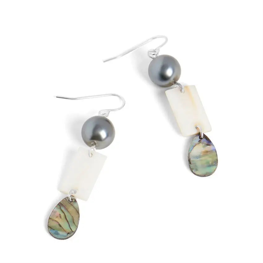 Pearl and Abalone Dangle Earrings