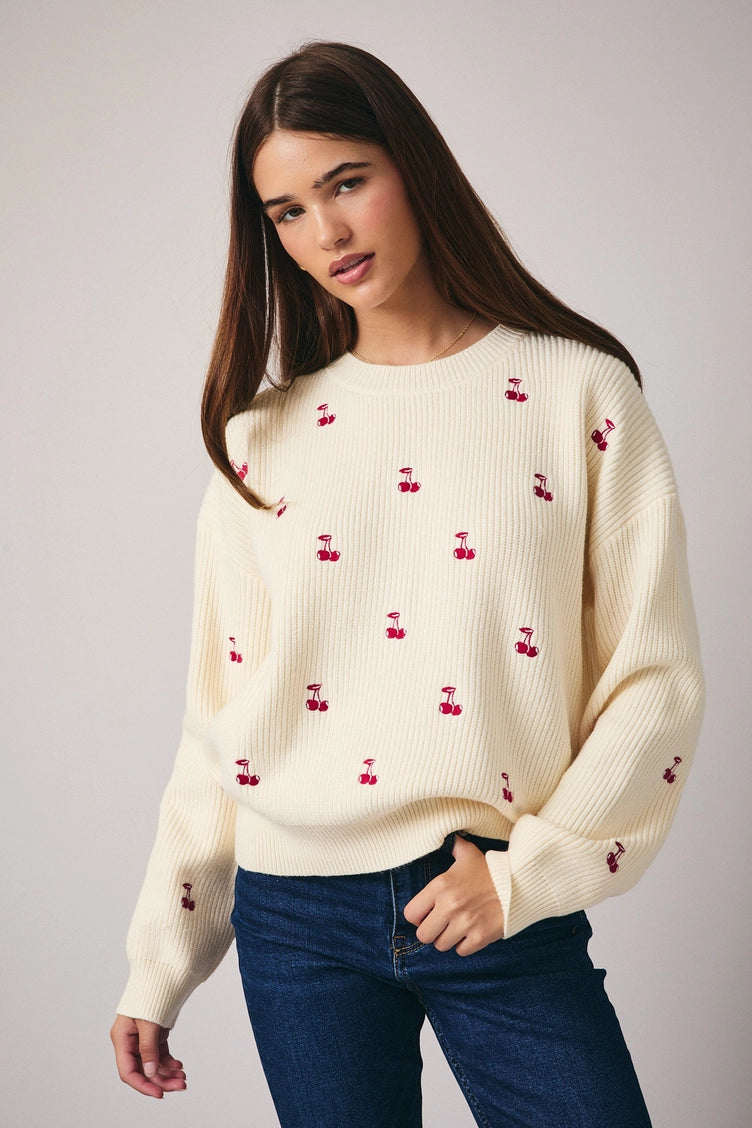 Cherry Embroidered Sweater