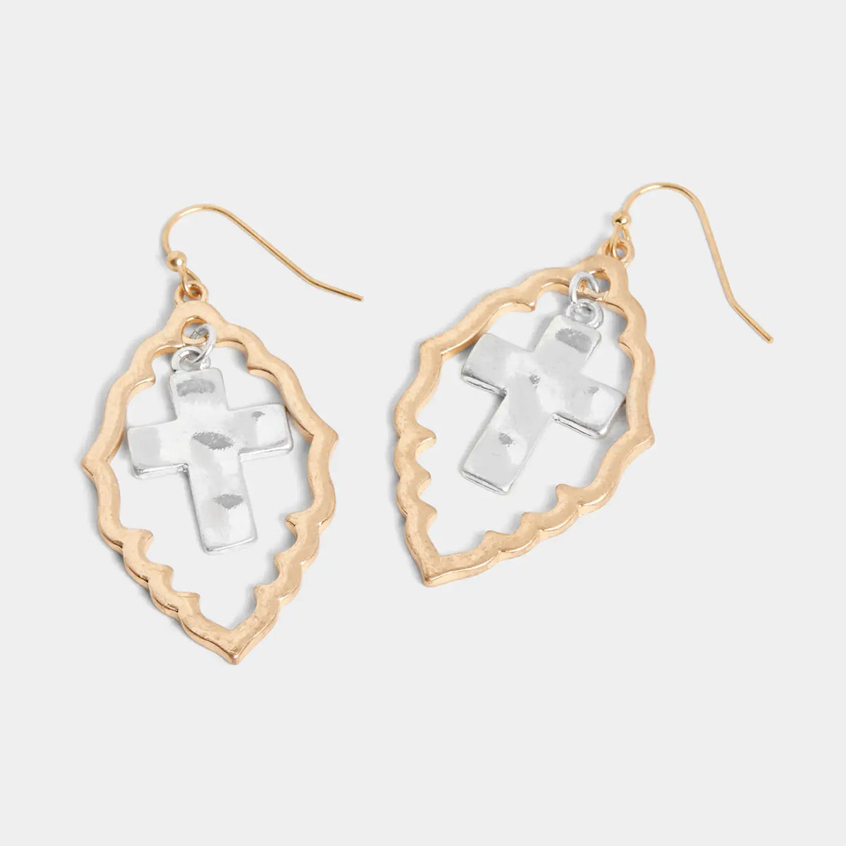 Mixed Metal Framed Cross Earrings