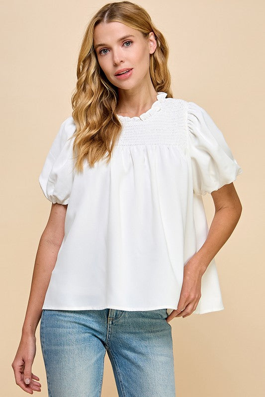 Smocked Puff Sleeve Top