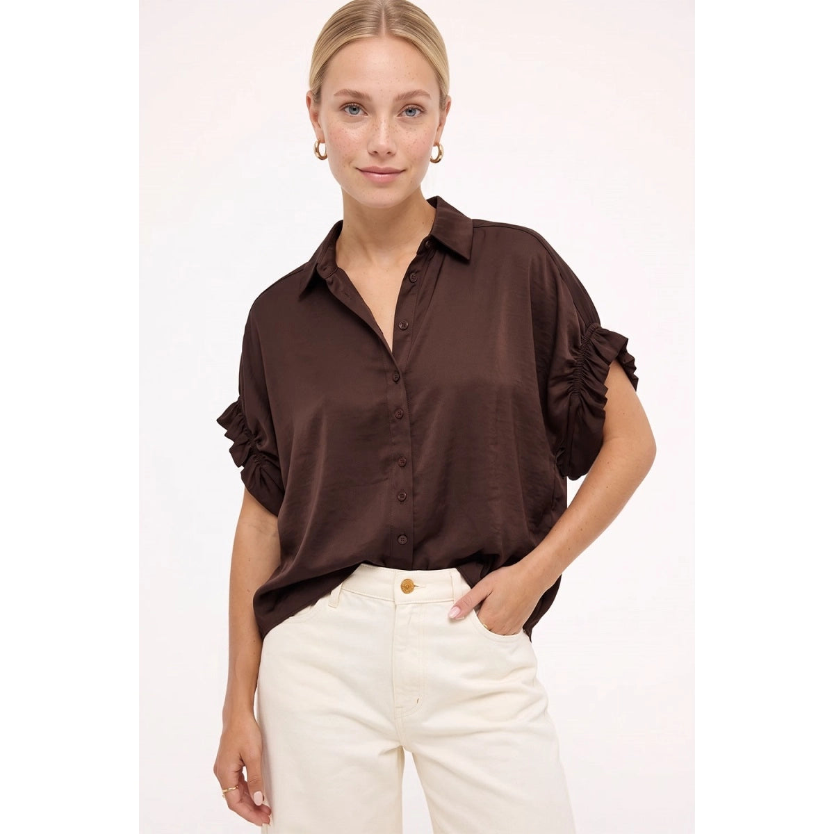 Ruffle Sleeve Button-Up Blouse