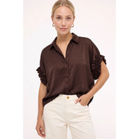 Ruffle Sleeve Button-Up Blouse