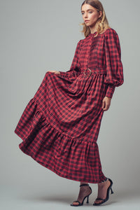 Plaid Belted Maxi Dress