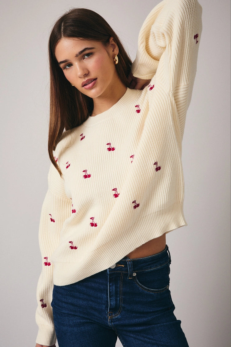 Cherry Embroidered Sweater