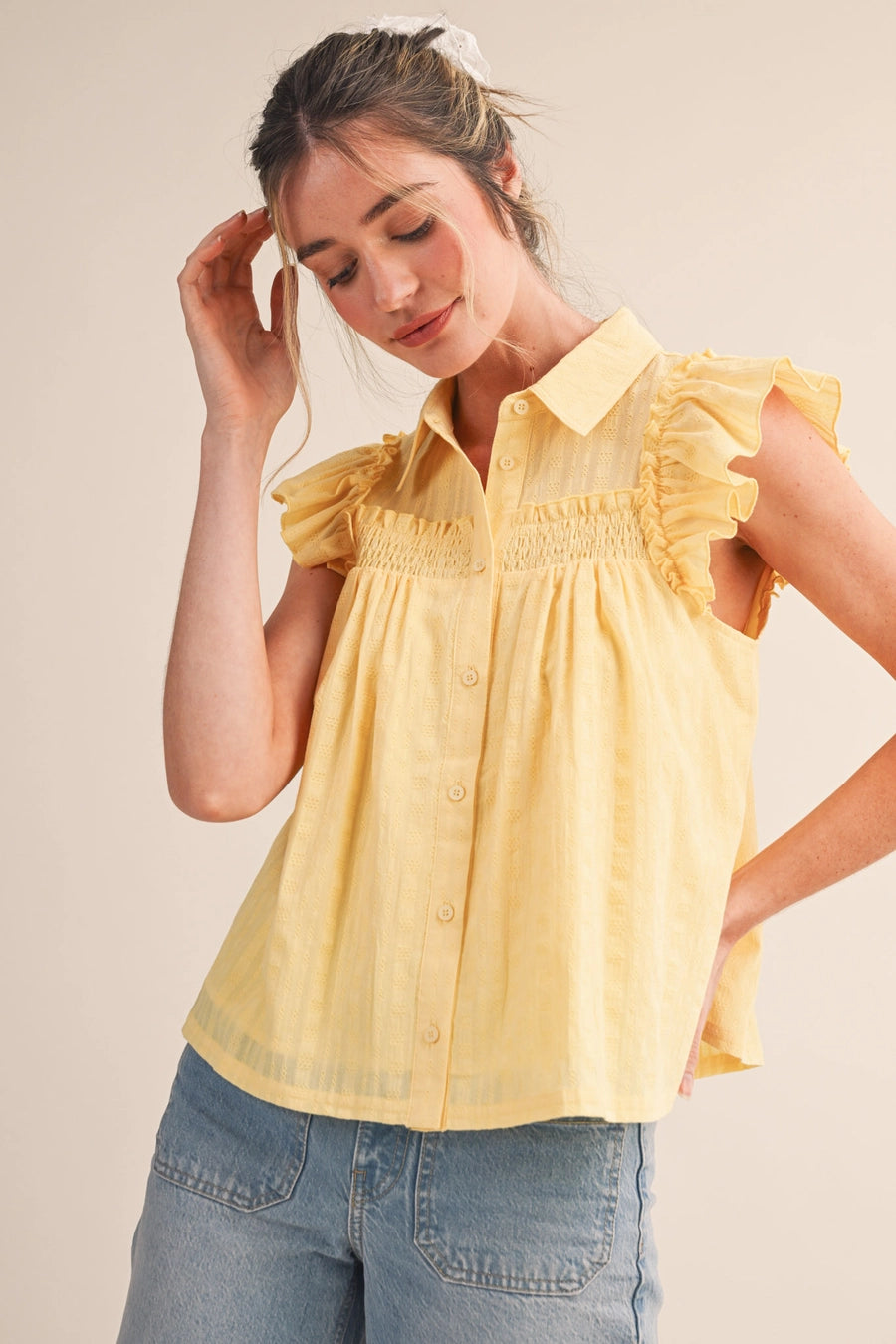Ruffle Button Down