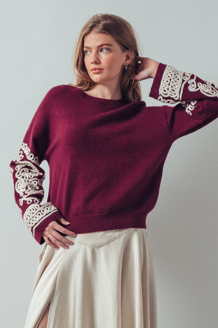 Embroidered Sleeve Sweater