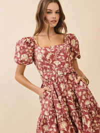 Belted Floral Midi Dress