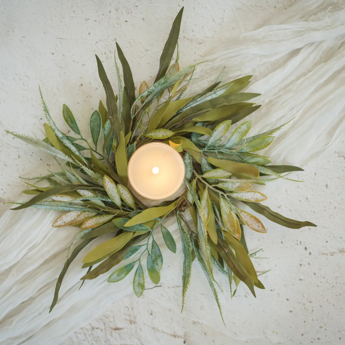 Green & Yellow Mixed Leaf Candle Ring