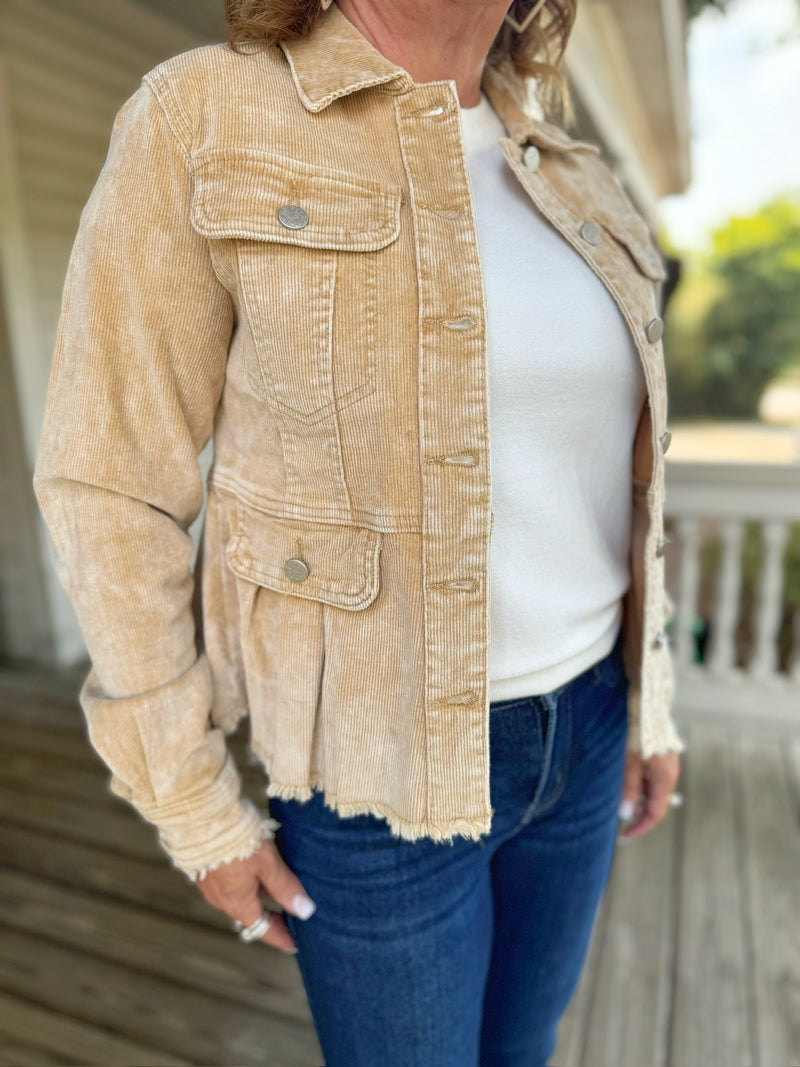 Washed Corduroy Peplum Jacket