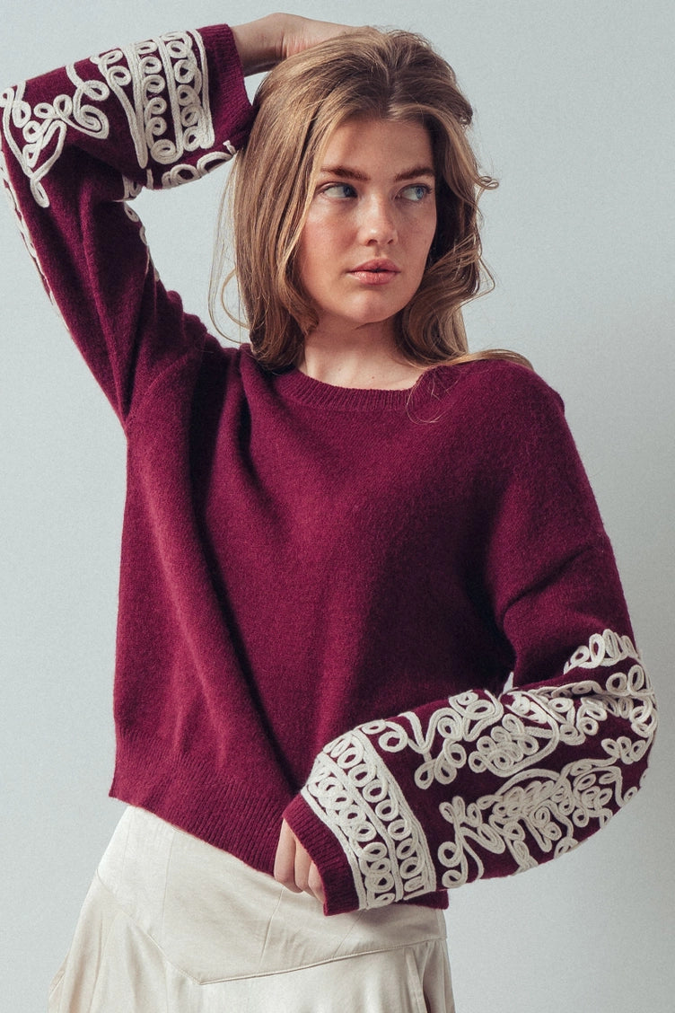 Embroidered Sleeve Sweater
