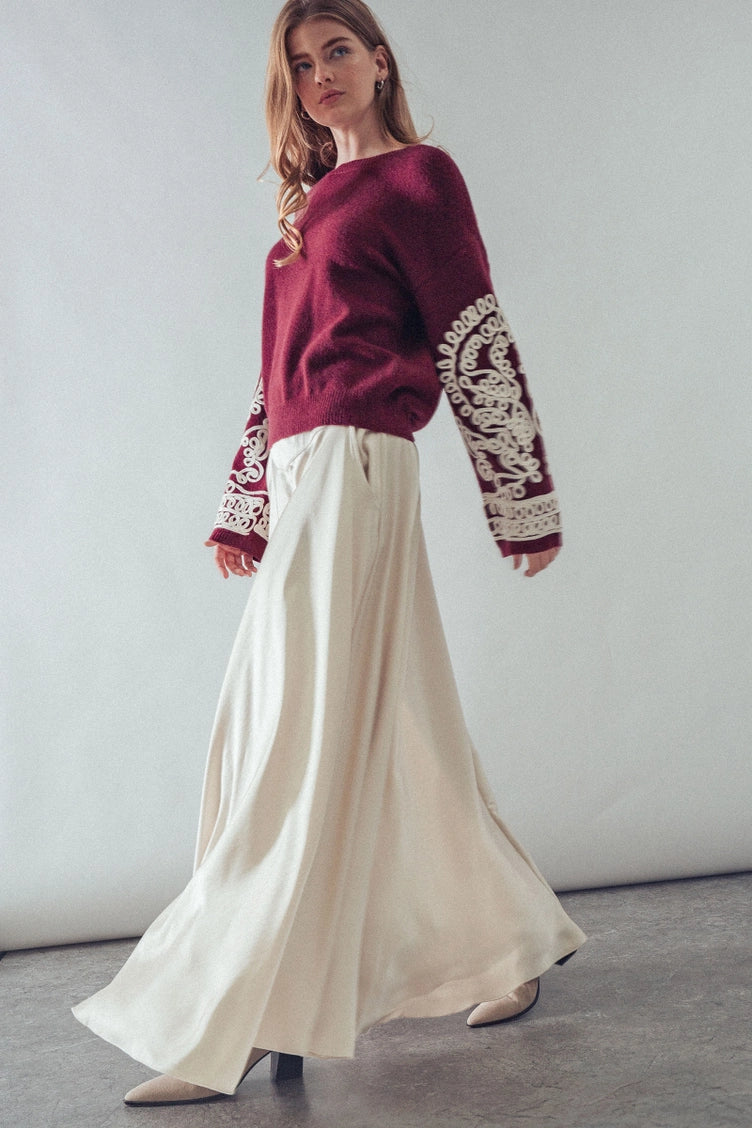 Embroidered Sleeve Sweater