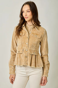 Washed Corduroy Peplum Jacket