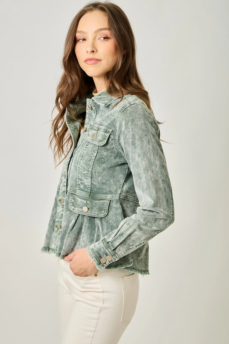 Washed Corduroy Peplum Jacket