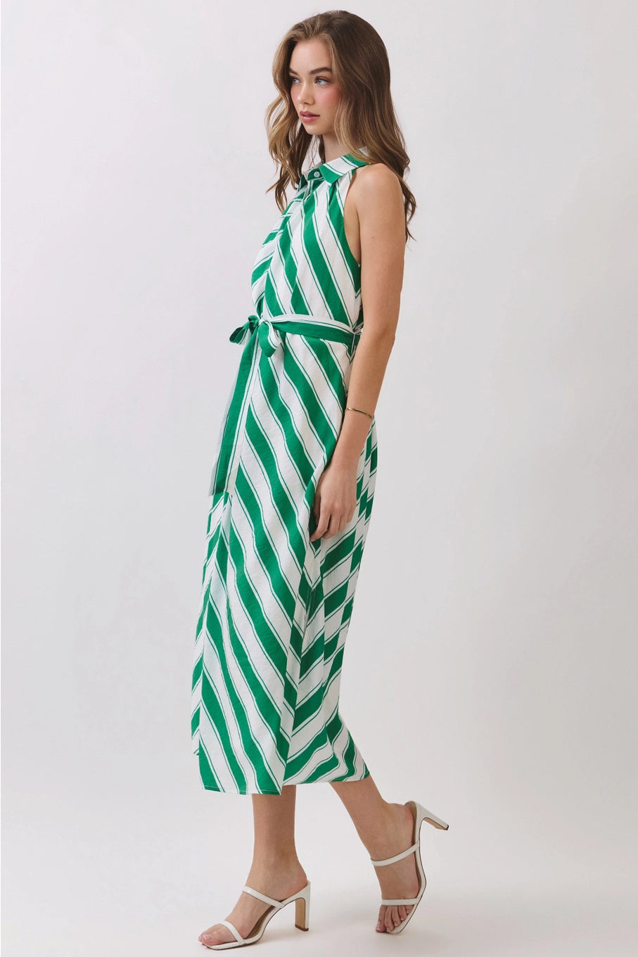 Striped Sleeveless Midi Shirt Dress