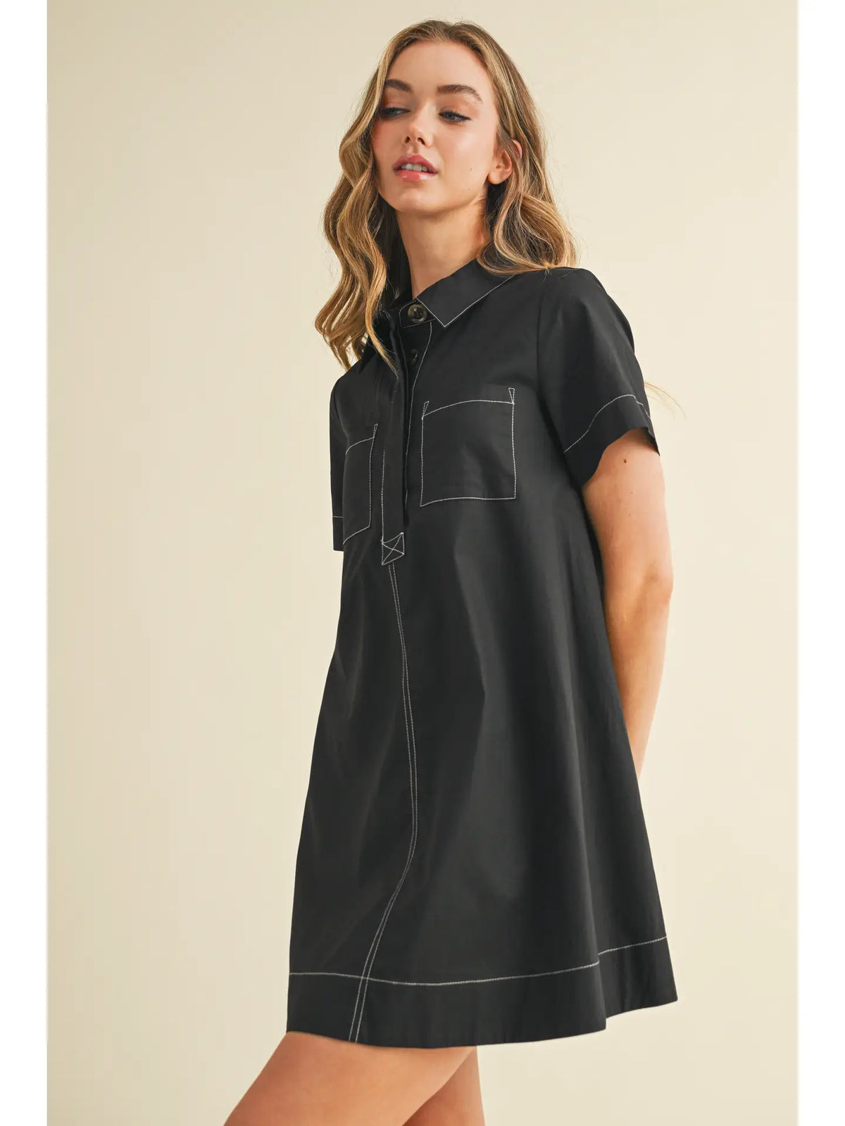 Contrast Stitching Shirt Dress