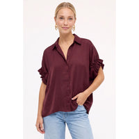 Ruffle Sleeve Button-Up Blouse