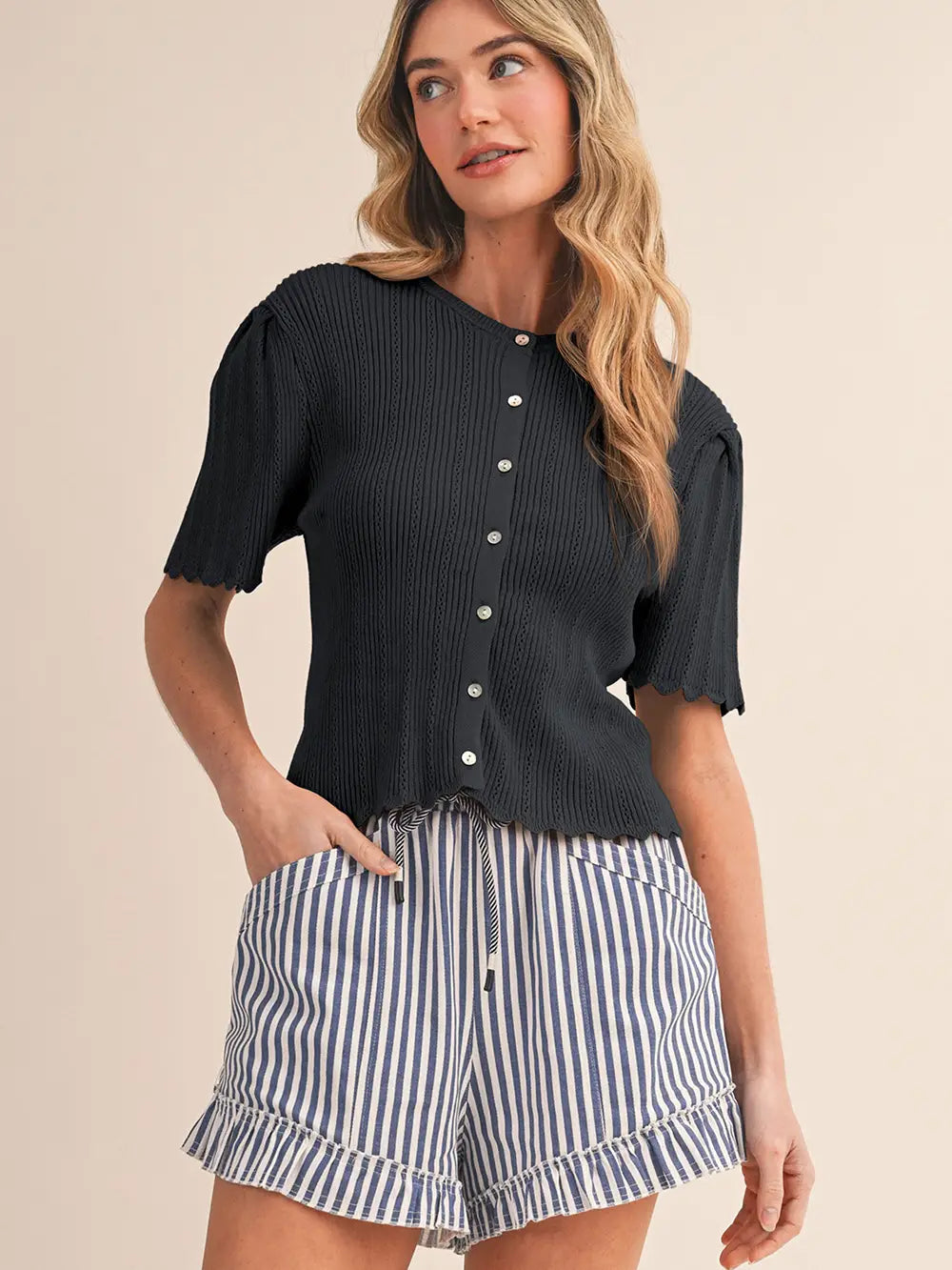 Scalloped Pointelle Cardigan