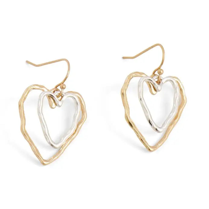 Mixed Metal Double Heart Earrings
