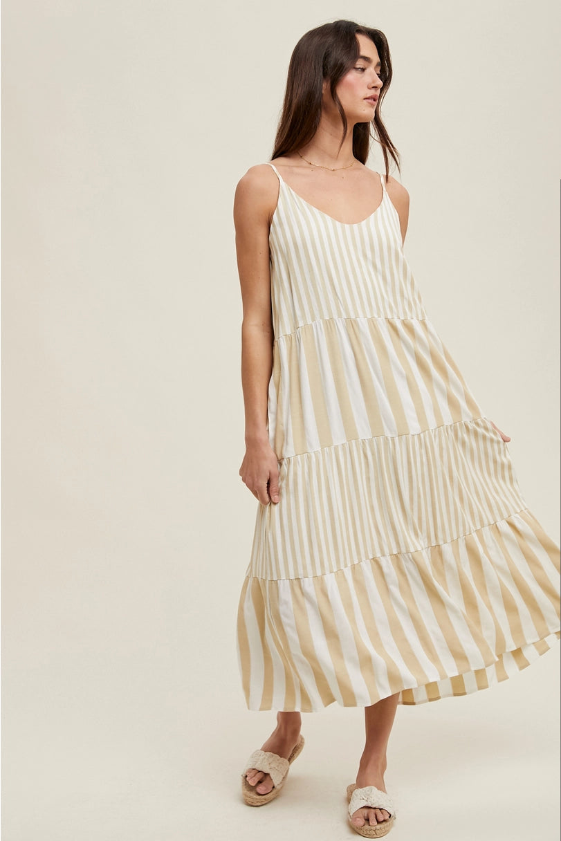 Striped Tiered Midi Dress