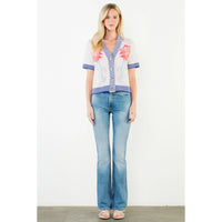 Floral Striped Trim Top