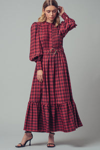 Plaid Belted Maxi Dress