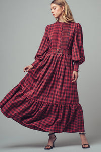 Plaid Belted Maxi Dress