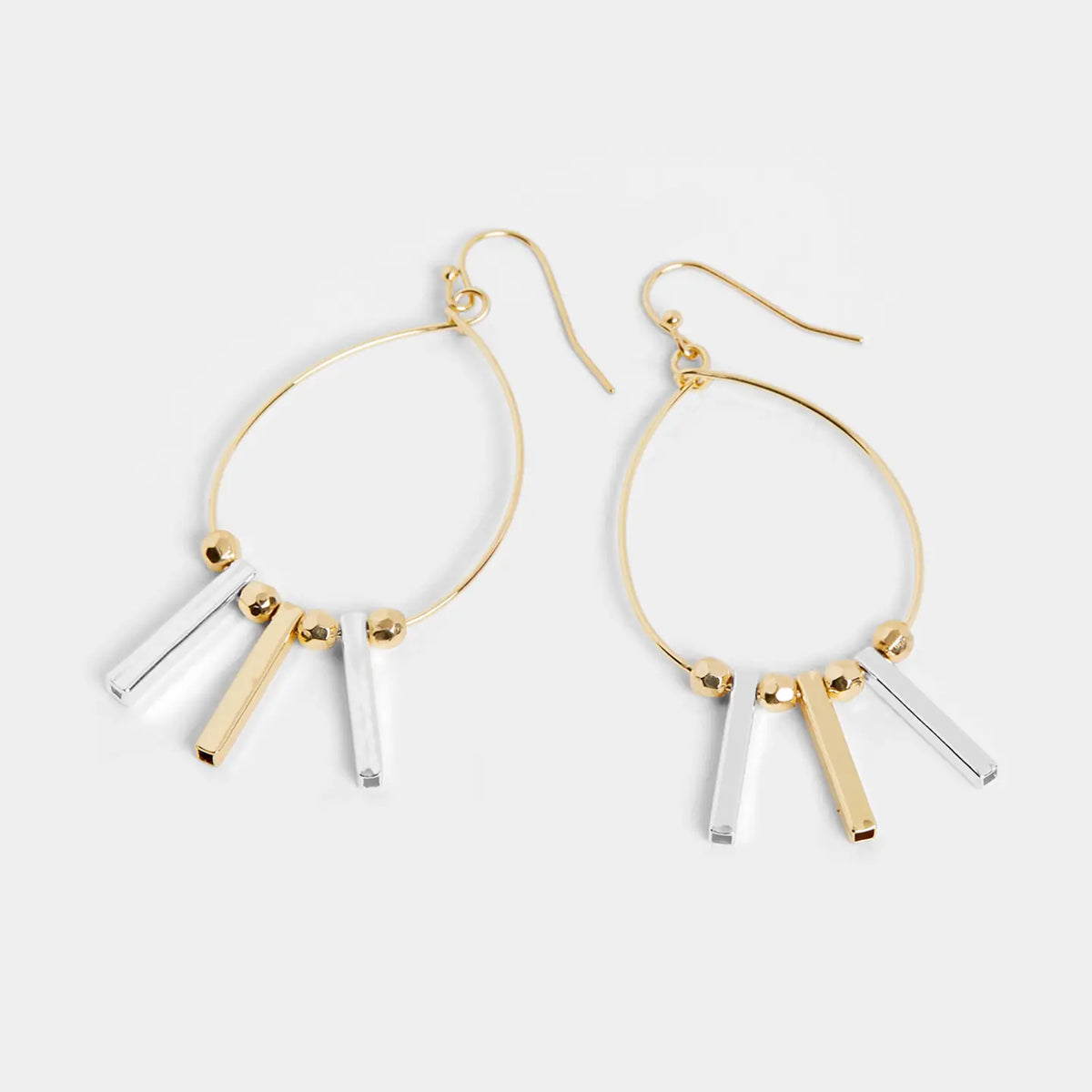 Oval Mixed Metal Bead Hoop Earrings